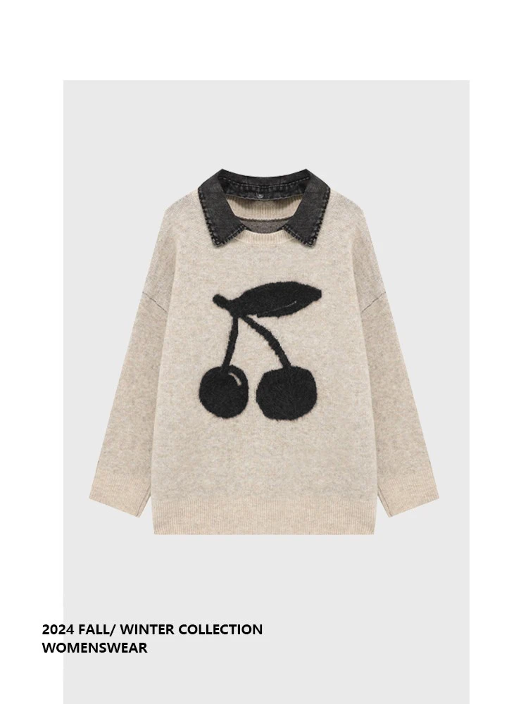 

Женский свитер-топ Forever 2 Lazy Sle из денима с пэчворком, уникальный дизайн, осень-зима, свободный крой, длинный рукав, повседневный стиль