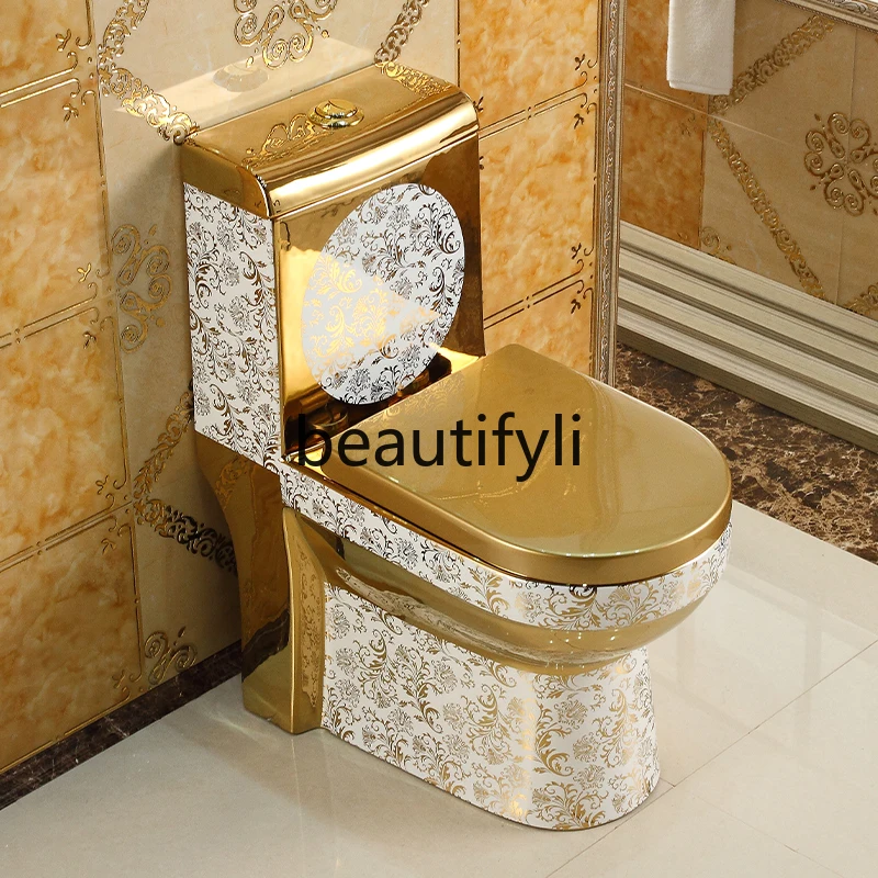 Toilet household flush water saving silent siphon super swirl toilet golden European toilet