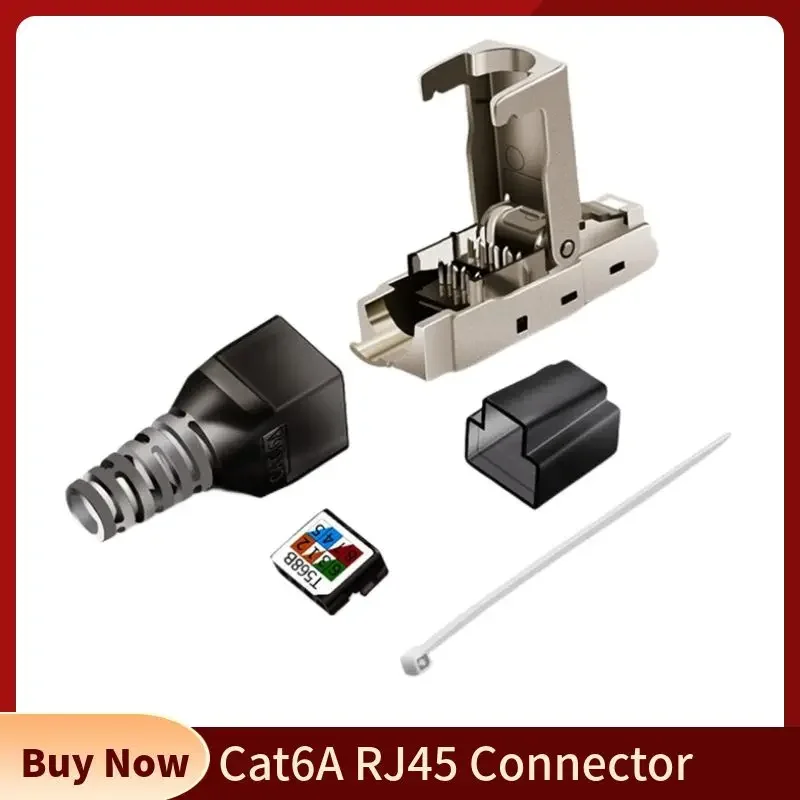 Cat6A RJ45 Connector Networking Plug  RJ 45 Cat 6A Lan Modular Zinc Alloy Shield 8P8C Crystal Head Eathernet Plugs Tool Free