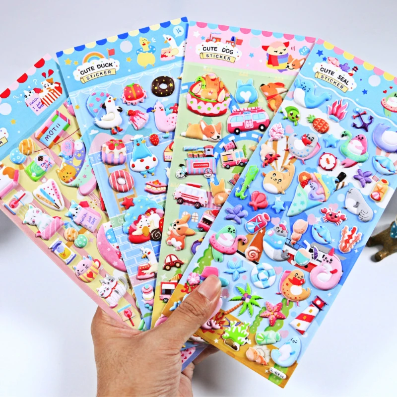 4 pcs/lot Kawaii Party of Animals Puffy 3D Stickers Scrapbooking DIY Journal Stationery Sticker Cute Deco Aesthetic Art Supplies