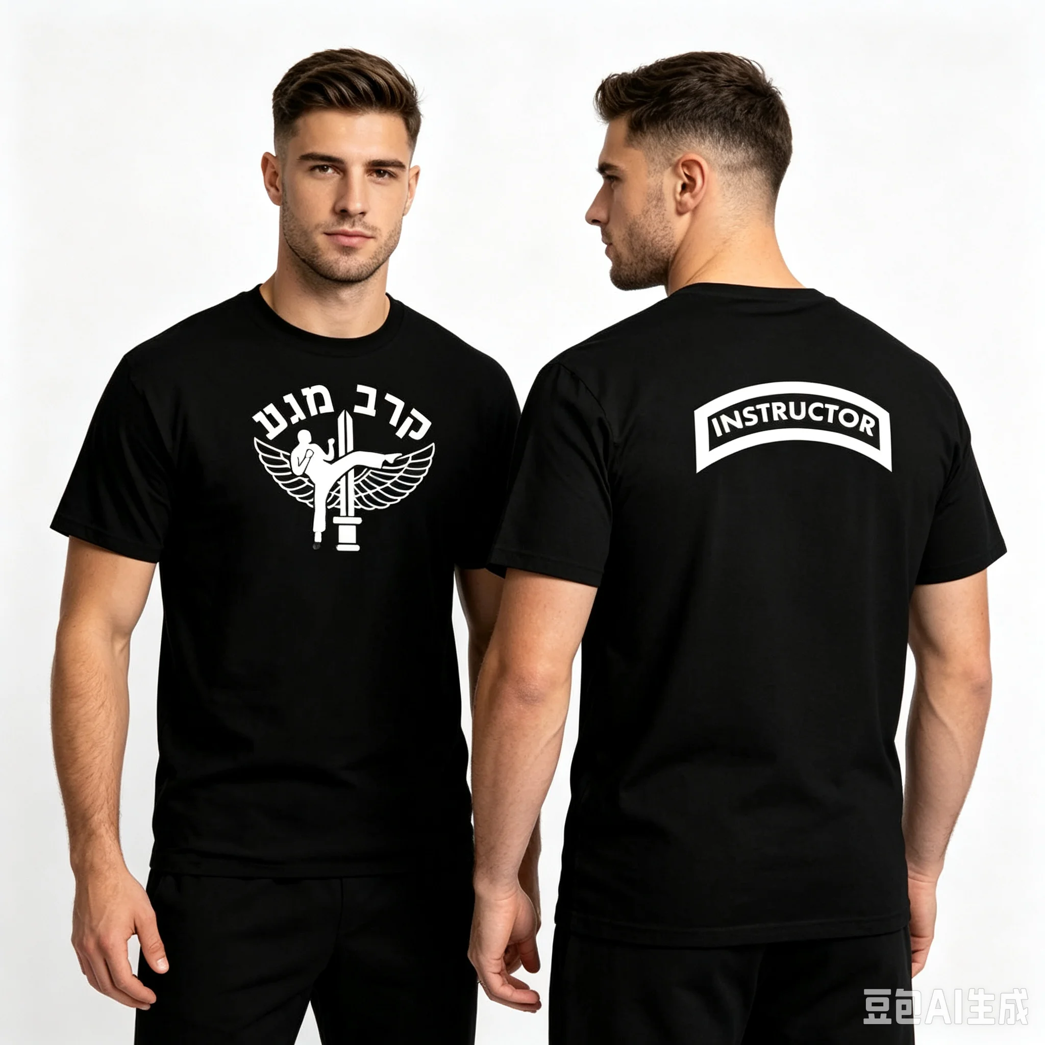 Cotton  100% Men Krav Maga Instructor Graphic T‑Shirt Front Back Print Martial Arts Combat Training Short Sleeve Tee Tops