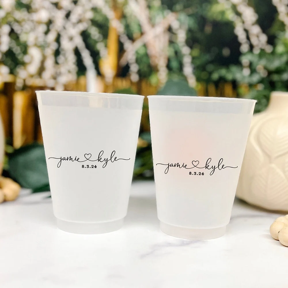 10pcs Custom Plastic Frosted Cups Shatterproof Flex Cups Personalized Wedding Party Favors for Guests 12oz/16oz Cocktail Cup