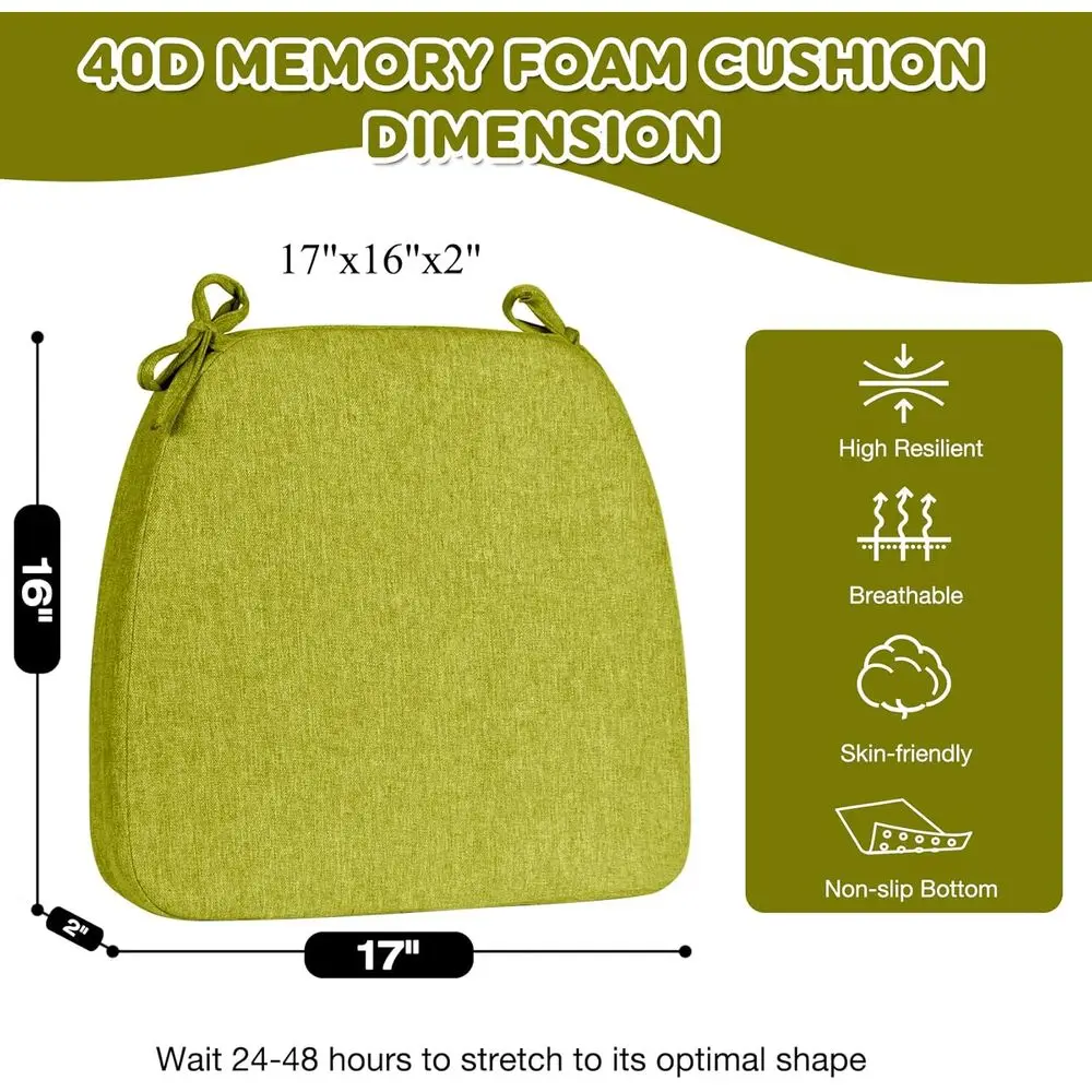 Confezione da 6 cuscini per sedie da pranzo verdi fluorescenti spessi 17x16 2 con fascette e fodere rimovibili