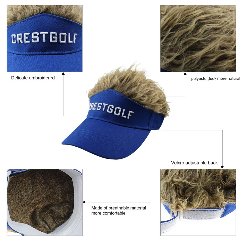 CRESTGOLF Adjustable Fake Hair Golf Cap Men Hat Wig/ Hair Golf Baseball Caps with Several Colors Available