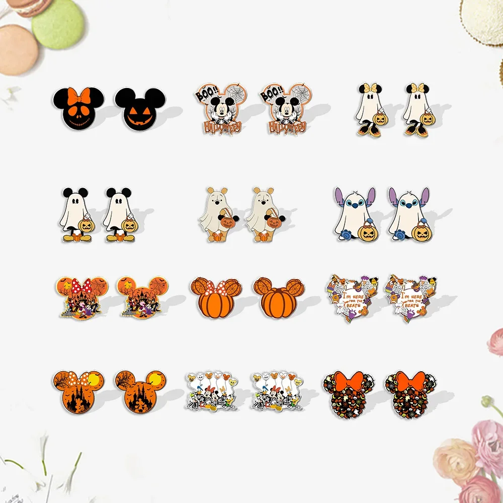 2024 New Disney Mickey Mouse Stud Earring Halloween Ghost Epoxy Jewelry Resin Acrylic Earrings Handmade Girl Birthday Gifts