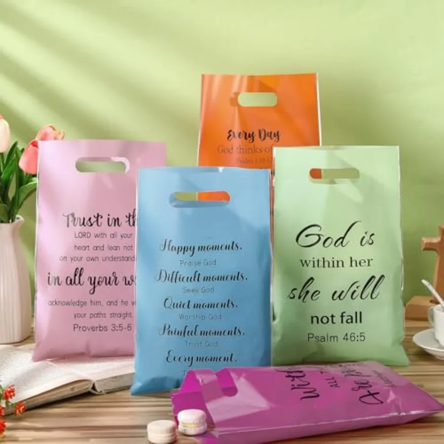 200 bolsas de regalo religioso para iglesia, bolsas de plástico a granel con asas, bolsas para versículo de la Biblia, regalo de dulces cristianos, Ideal para la madre
