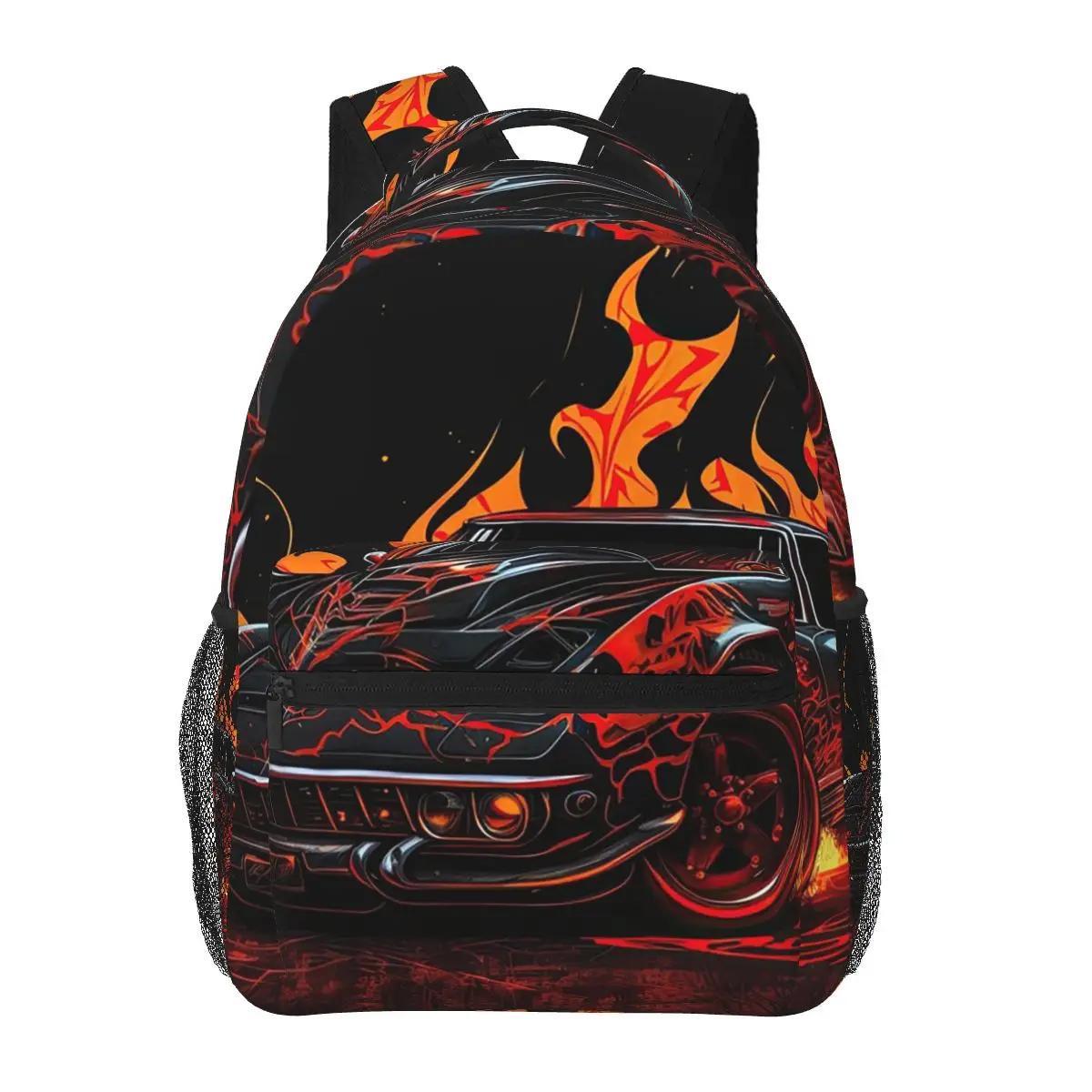 

Cool Sports Car With Fire Pattern Student Backpack School Bag Hiking Travel Daypack for Men Women Fashion Bookbag Shoulder Bags