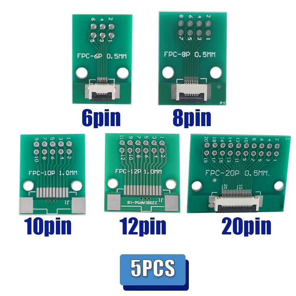 5 unids/set conector de placa PCB adaptador SMT a agujero de 2,54mm Cable FPC FFC adaptador de placa soldada placa PCB 6P 8P 10P 12P 20P 24P