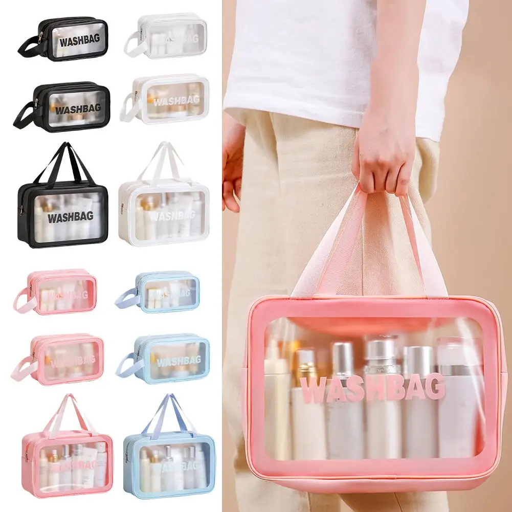 Dry-Wet Separation Double Transparent PU Makeup Bag Portable Washing Bag Cosmetic Storage Bag Travel Fitness Swimming Essentials