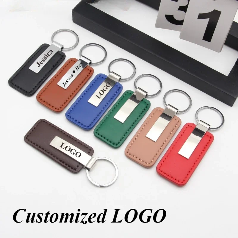 Custom LOGO High-end Metal and Leather Keychain Personalized Keyring Men and Women Laser Engrave Car Key Chain Gift Bulk