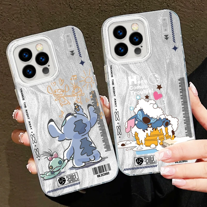 

Stitch Anime Cute Disney For iPhone 15 14 13 12 11 XS X XR 8 7 Pro Max Plus Feather Yarn Funda Phone Case