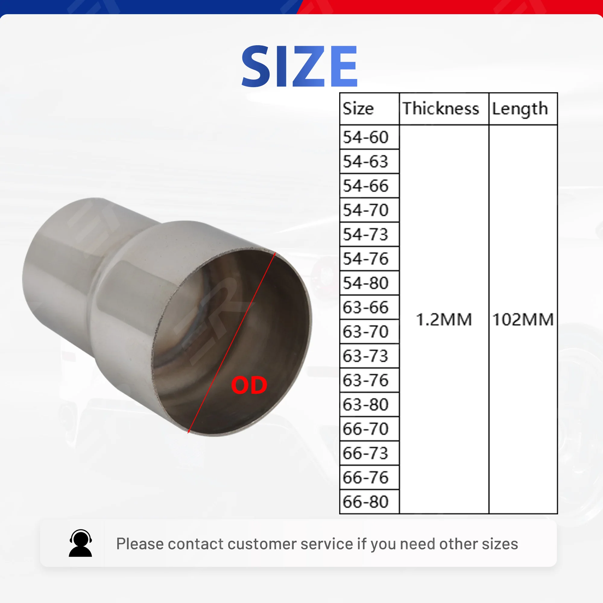 1PCS 54 to 66mm Universal Stainless Steel Straight Adapter Reducer Car Motorcycle Exhaust Muffler Pipeline Multi-purpose Welding