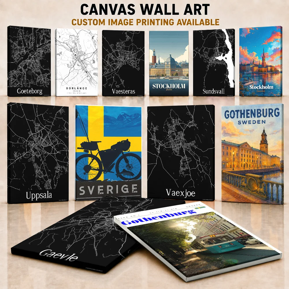 Sweden Framed Canvas Print Poster Personalized Photo Minimalist Geographic Travel Style Wall Art For Living Room Explorer Gift