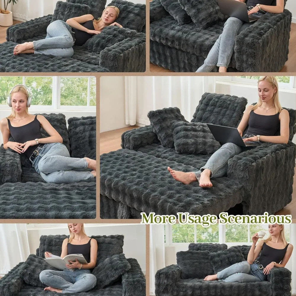 Belffin Upholstered Chaise Lounge Chair Indoor Pull Out Sofa Bed Couch with Pillows Sleeper Couch Plush Corduroy Pull Out Sleepe