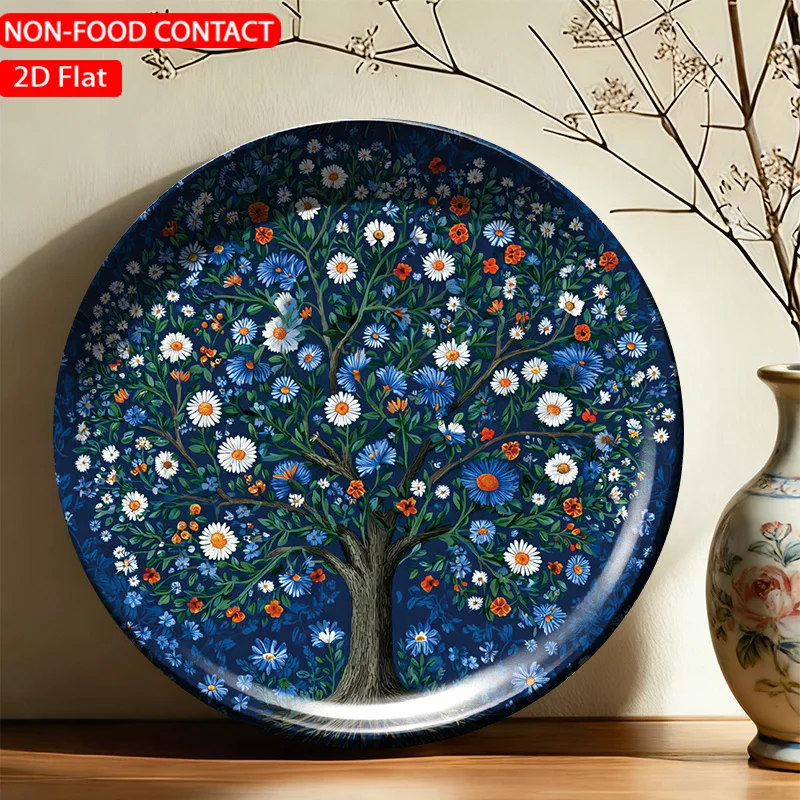 1pc FORJN Ceramic Decorative Plate Suitable for Decorative Purposes Only, Non-Food Contact Round Wall Plate with Floral Tree