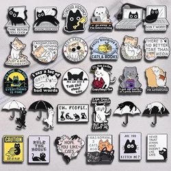 THINK BEFORE YOU CLICK Brooch Enamel Pins Funny Cartoon Black Cat Collection Backpack Lapel Badge Funny Jewelry Gift for Friend