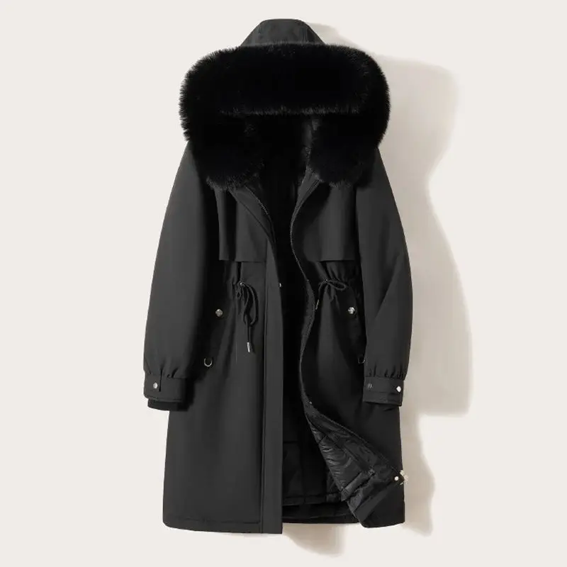 Warm Thick Winter Wool Liner Hooded Jacket Fur Collar Snow White Women's down Jacket Silk Filling Non-Registered Brand