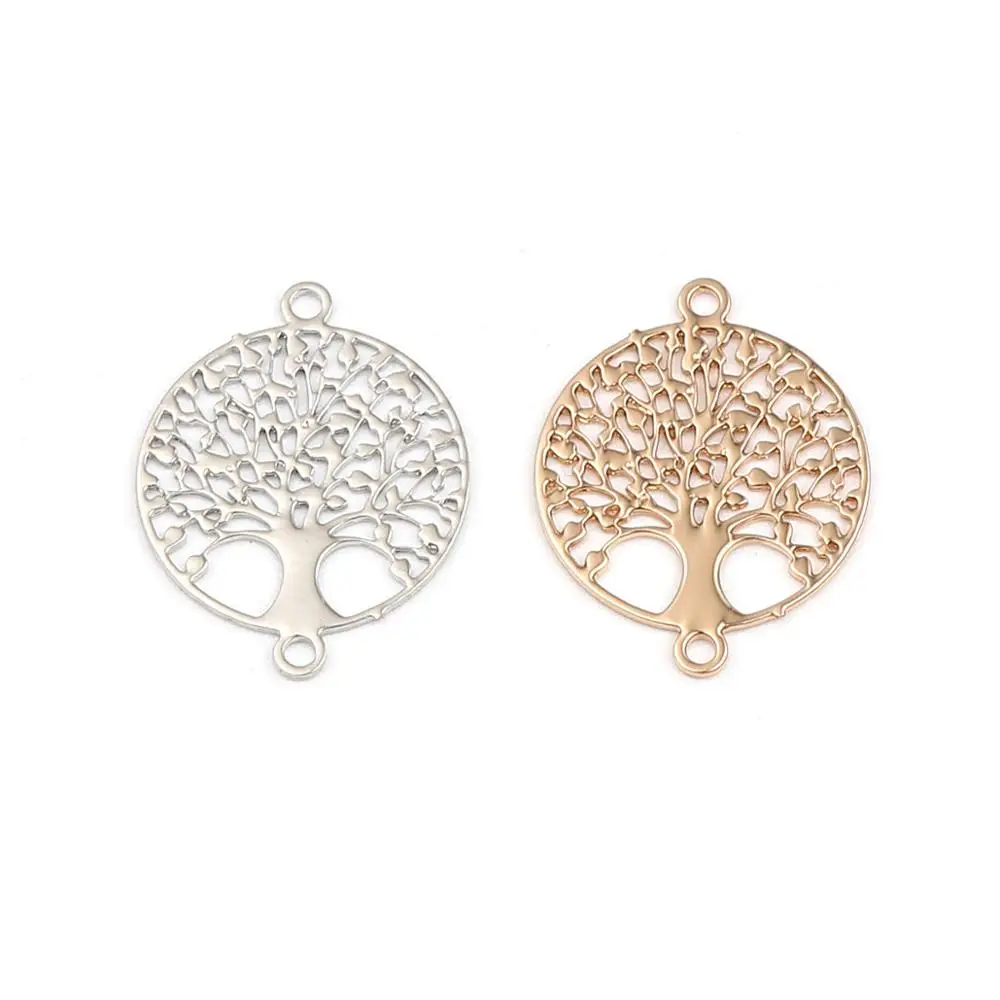 

DoreenBeads модные медные Филигранное тиснение разъемы круглый KC Золото Серебро Цвет Дерево Узор DIY Подвески 15x12 мм, 20 шт