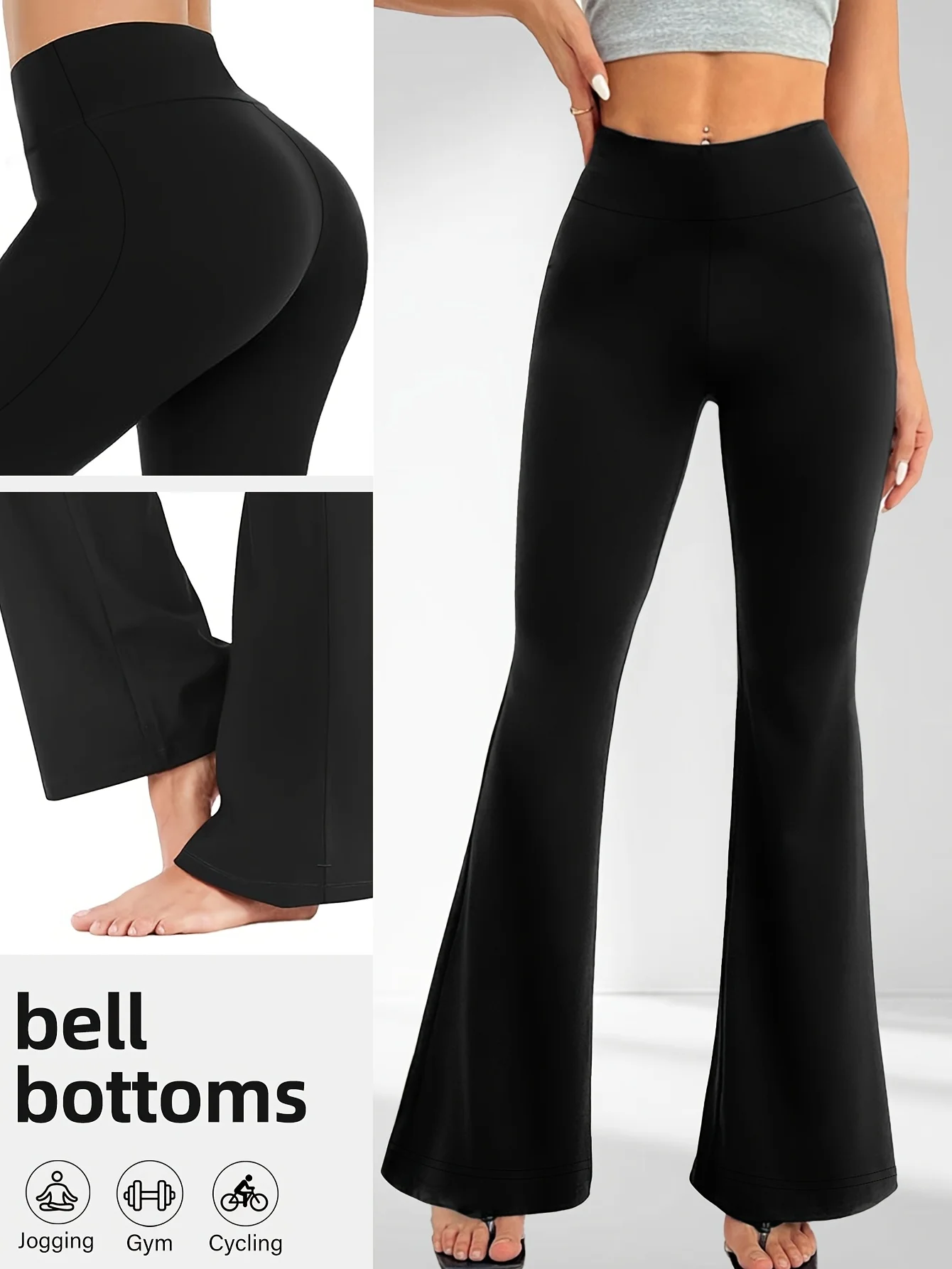 กางเกงกระดิ่งสีทึบสําหรับสาวทันสมัย กางเกงลําลอง ใส่สบาย เหมาะสําหรับงานปาร์ตี้ กางเกงกระดิ่งเอวสูง