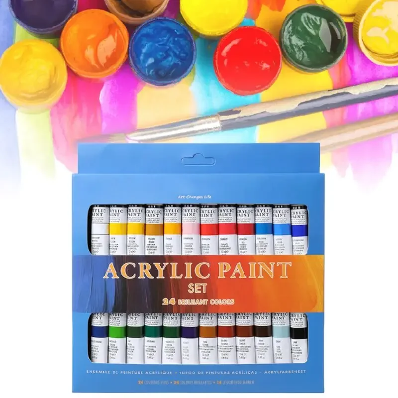 24 Colors Acrylic Paint Set 12ml Tubes Non‑Toxic Durable Pigment DIY Draw Wall Painting Art Supplies Artists School Hand Crafts