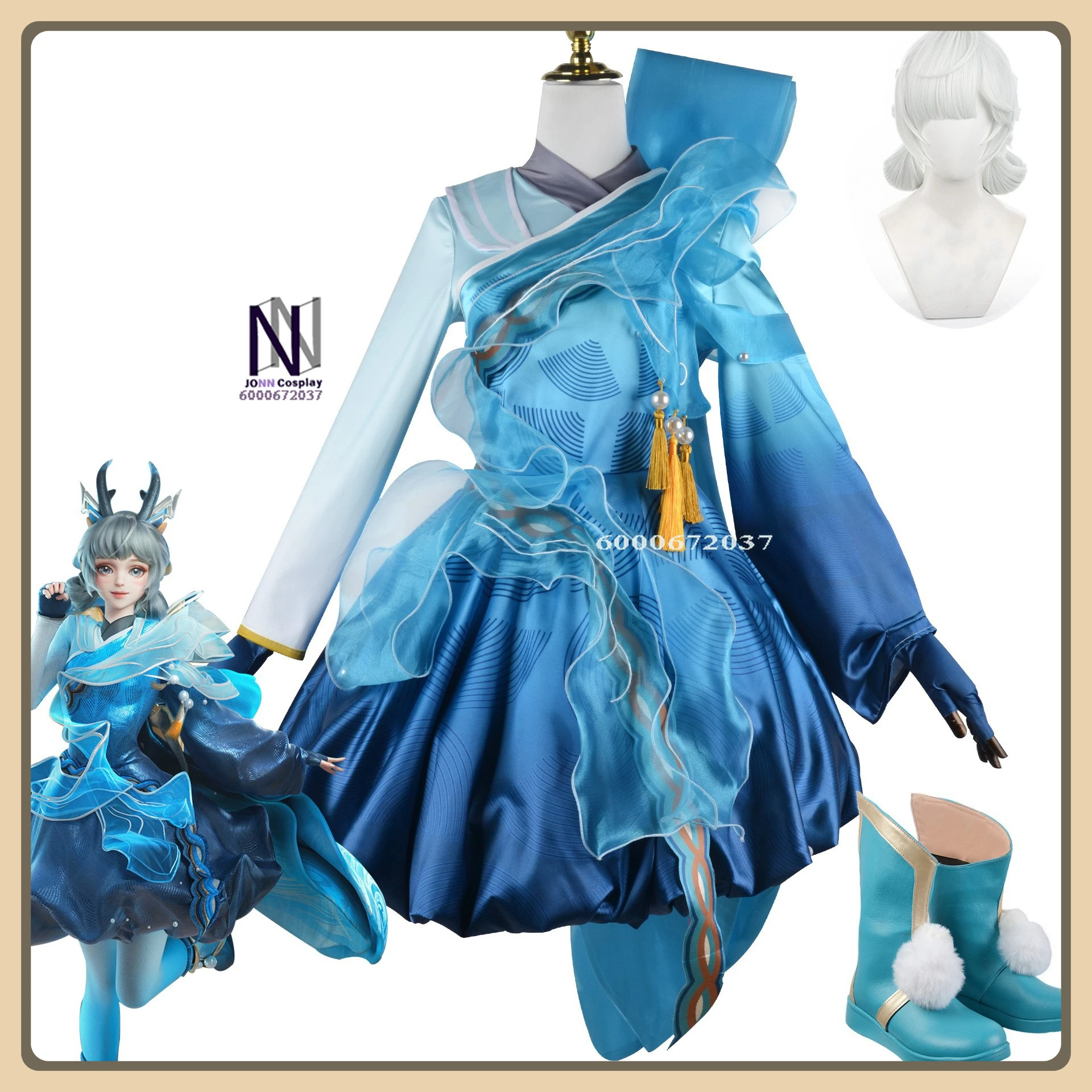 

Game Yao Cosplay Costume (Fresh Style) Light Blue Dress + Orange Accessories Full Set High Quality Anime Outfit (Female Loli)