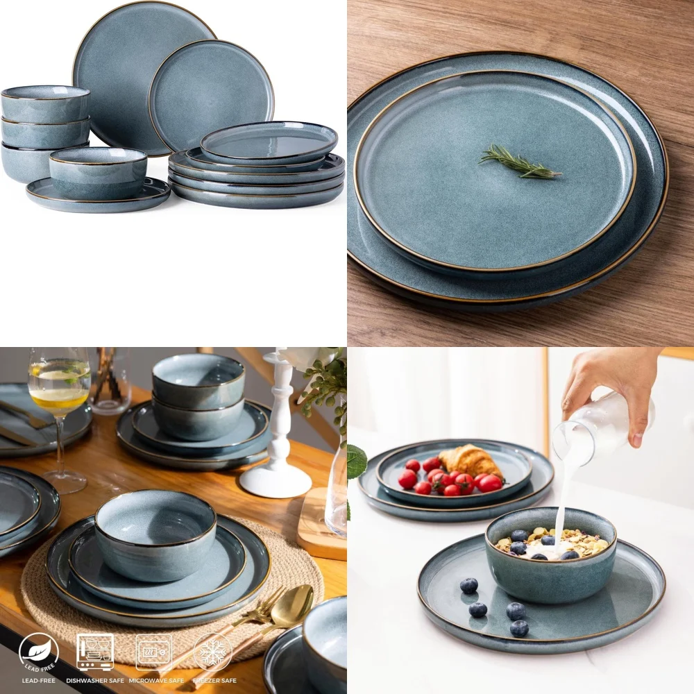 

Ceramic Tableware Set12 Piece Ceramic Dinnerware Set for 4 Stoneware Plates Bowls Modern Tableware