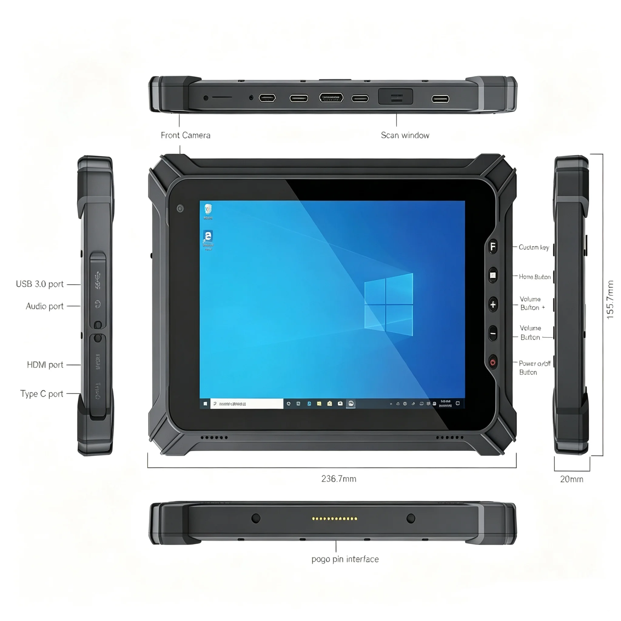 8Inch Waterproof Shockproof Rugged Industrial Tablet Pc Windows10 Intel Celeron N5100 Quad Core 8GB 128GB 5000Mah Battery 4g Lte