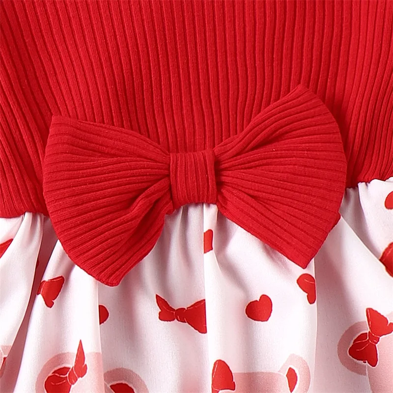 

Baby Girl Valentine s Day Outfits Long Sleeve Bear Print Romper Dress with Headband Set Infant Clothes