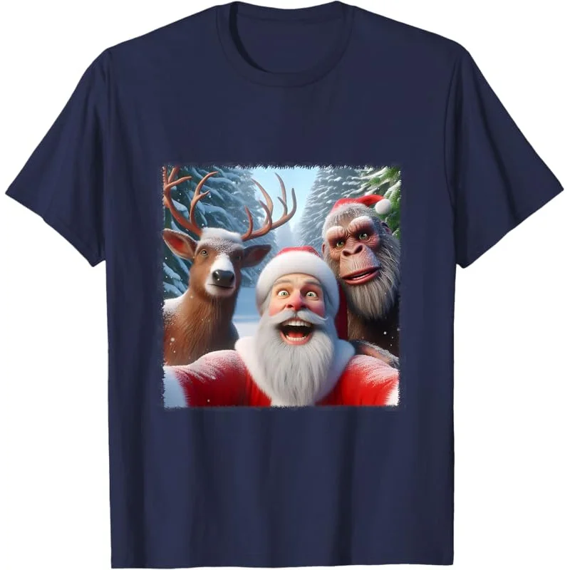 Christmas Bigfoot Funny Cute Santa Reindeer SelfieT-Shirt