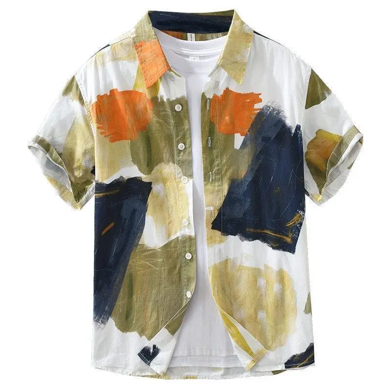 

Новая модная универсальная свежая рубашка с короткими рукавами и литературным принтом для мужчин, повседневная свободная молодежная классическая рубашка