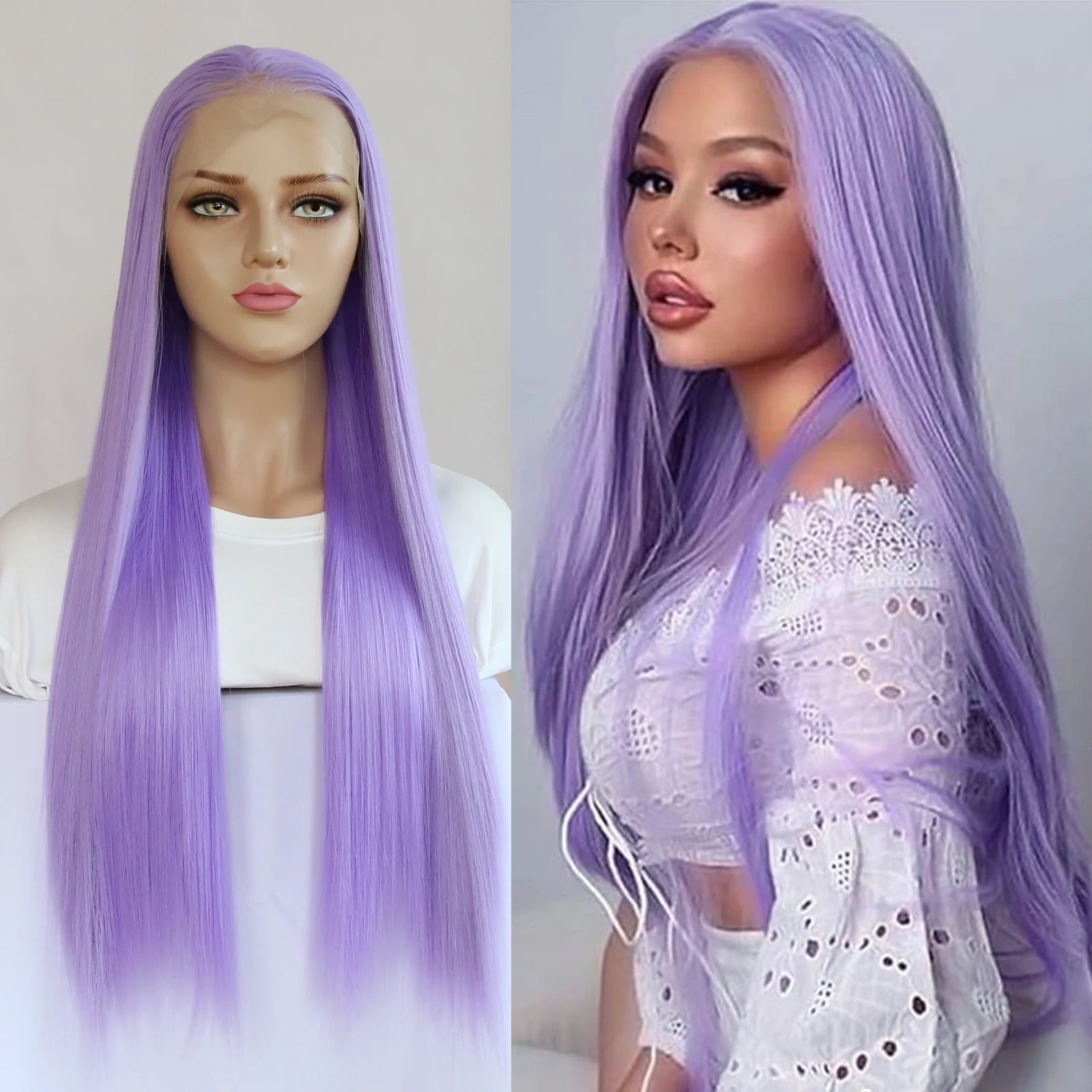 

Лавандовый Фиолетовый Синтетический Парик Фронта Шнурка 24 дюйма Длинный Прямой Светло-Фиолетовый Синтетический Парик Фронта Шнурка Предварительно Сорванные Натуральные Волосы