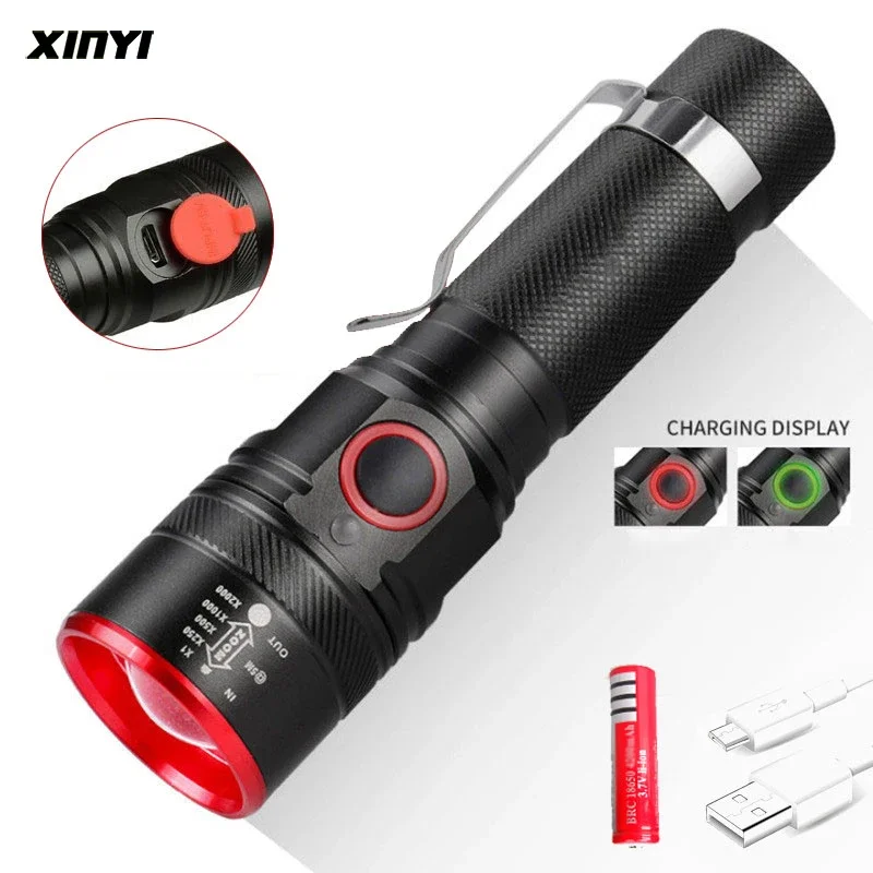 

USB Rechargeable XM-L T6 Led Flashlight Torch Zoomable Lantern Waterproof for High Quality Aluminum Camping Light 18650 Battery