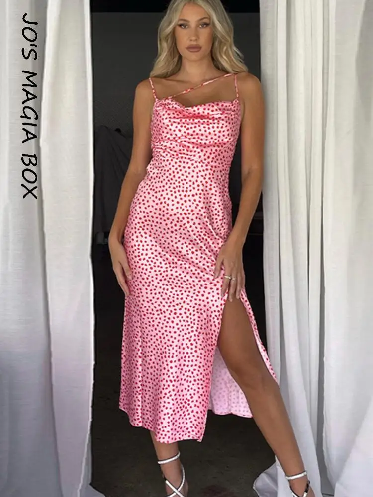 

Jo's Magia Box Y2K Print Sexy Bodycon Pink Women's Split Midi Dress 2022 Summer Backless Sleeveless Casual Party Woman Dresses