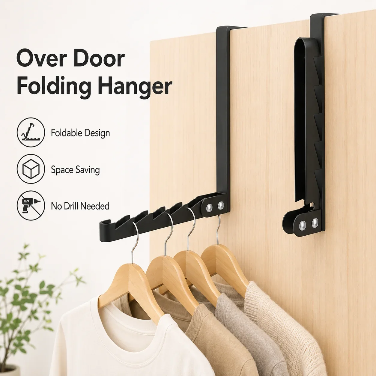 Folding Door Hook Hanger Over The Door Drying Rack Hidden Door Back Hook Travel Portable Drying Rack for Bathroom Bedroom