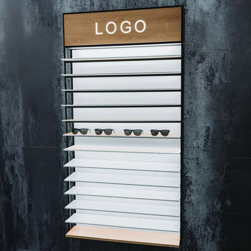 custom.Multi-Layer Eyeglasses Display Shelf | Wall Mount Sunglass Holder with Area