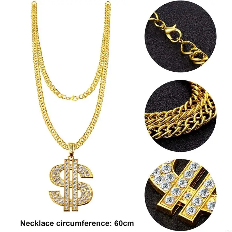 Hip Hop Kostüm 80er 90er Cosplay -Outfit Juwely Cool Rapper Accessoires für Frauen Männer Goldkette Sonnenbrillen Ringe
