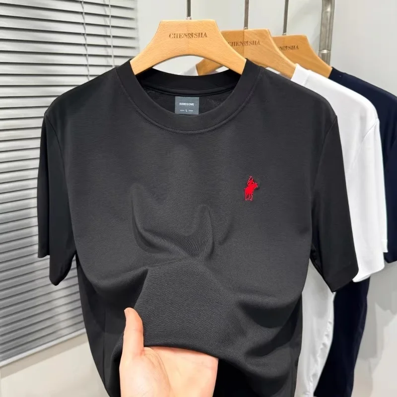

luxury men's summer high quality t-shirt round neck ventilate exquisite embroidery short sleeve leisure business men's clothing