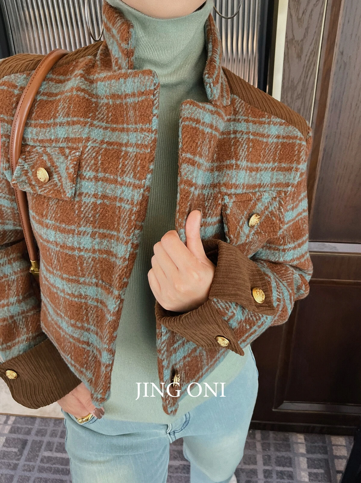 Plaid Tweed Jackets Coat Woman Clothing 2023 Korean Fashion Style Y2k Autumn Vintage Elegant Winter Tops Cropped New Outerwear