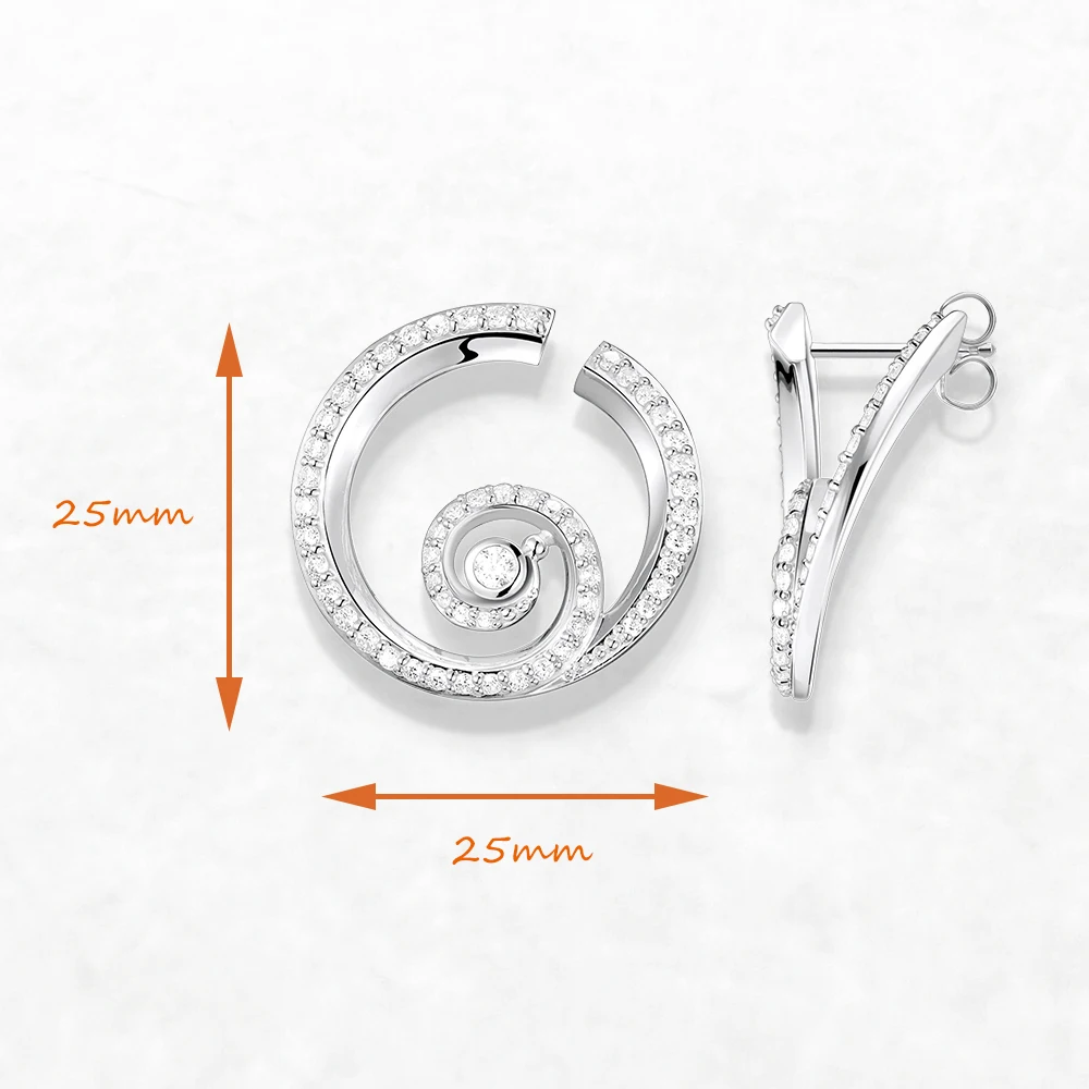 Runde Welle mit Steinen Ohrstecker Europa Feiner Schmuck für Frauen Brandneues trendiges Sommergeschenk aus echtem 925er Sterlingsilber – Detail 3