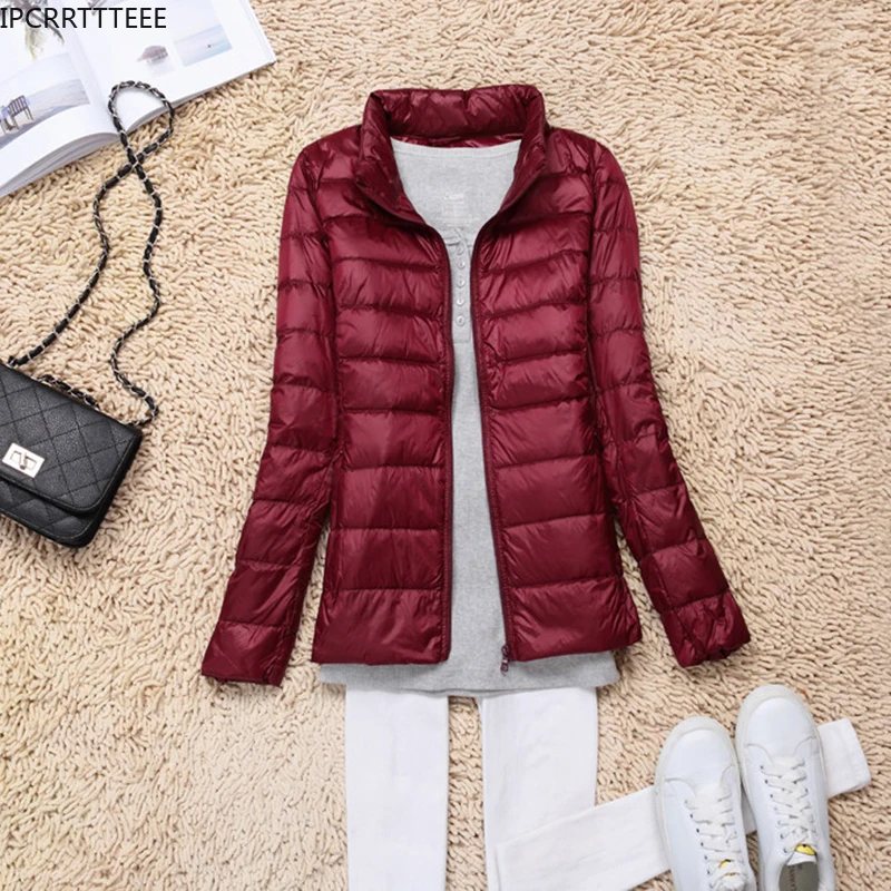 Autumn Winter Women Ultra Light Down Jackets Slim Solid Long Sleeve Hooded Women 90% White Duck Down Jackets