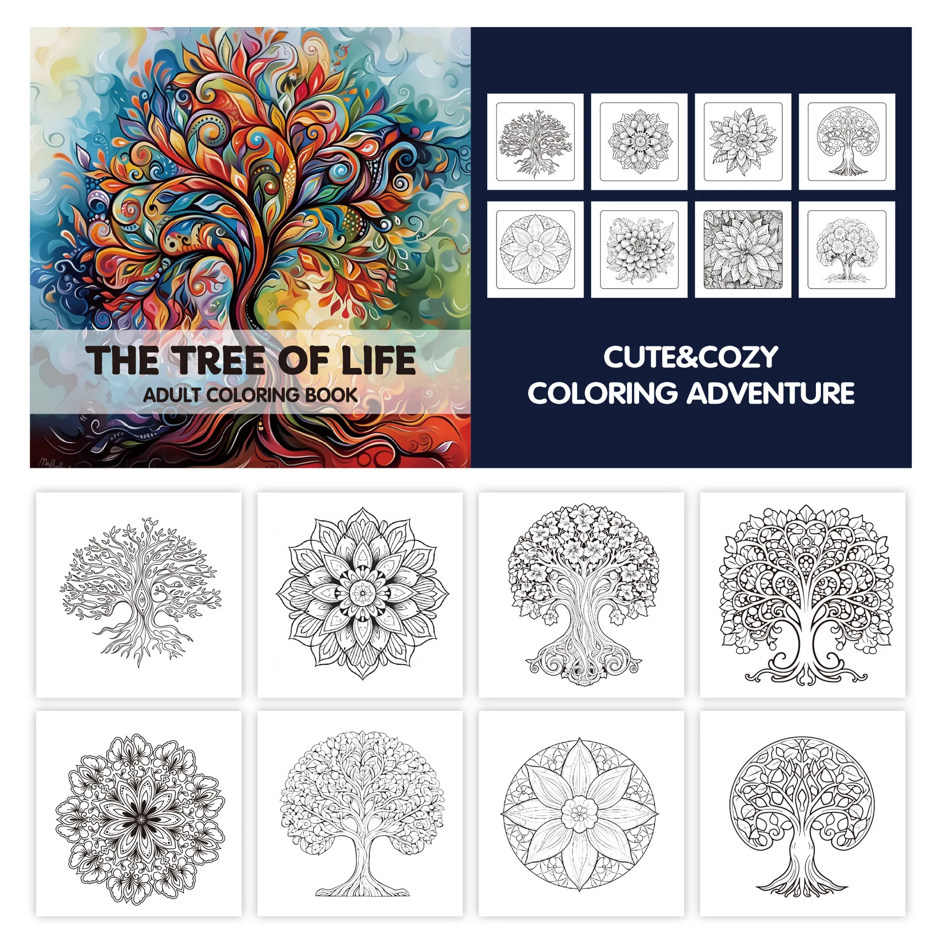 كتاب تلوين Bview Art Mandala للبالغين: 24 صفحة من الرسوم التوضيحية الفنية بالأشجار والزهور والتصاميم النباتية #5