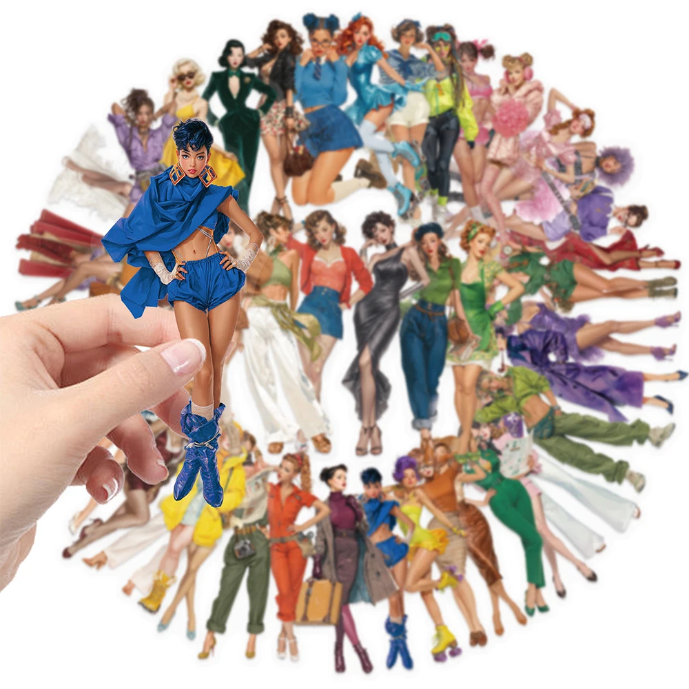 10/30/50 قطعة شفافة الرجعية البوب نمط فتاة ملصقات المشارك مثير دبوس يصل الفتيات الشارات DIY بها بنفسك الأمتعة الهاتف الغيتار الكبار ملصق لعبة