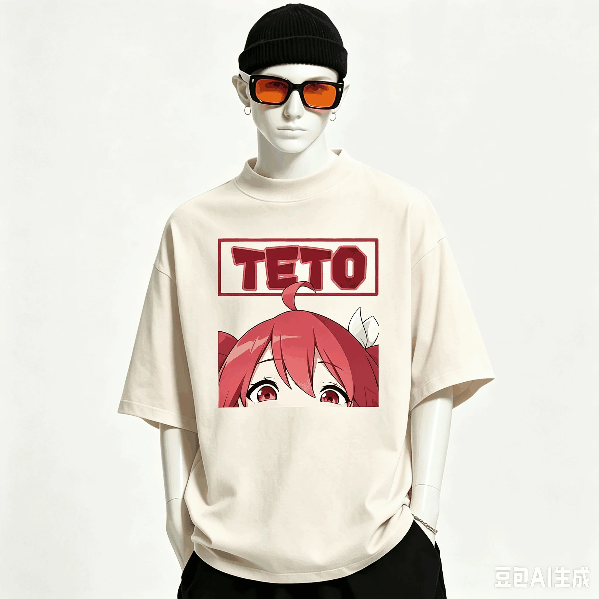 Kasane Teto Übergroßes Unisex-T-Shirt mit Grafikdruck und Rundhalsausschnitt für Männer und Frauen, hochwertige Y2k-Kurzarm-Streetwear aus weicher Baumwolle – Detail 12