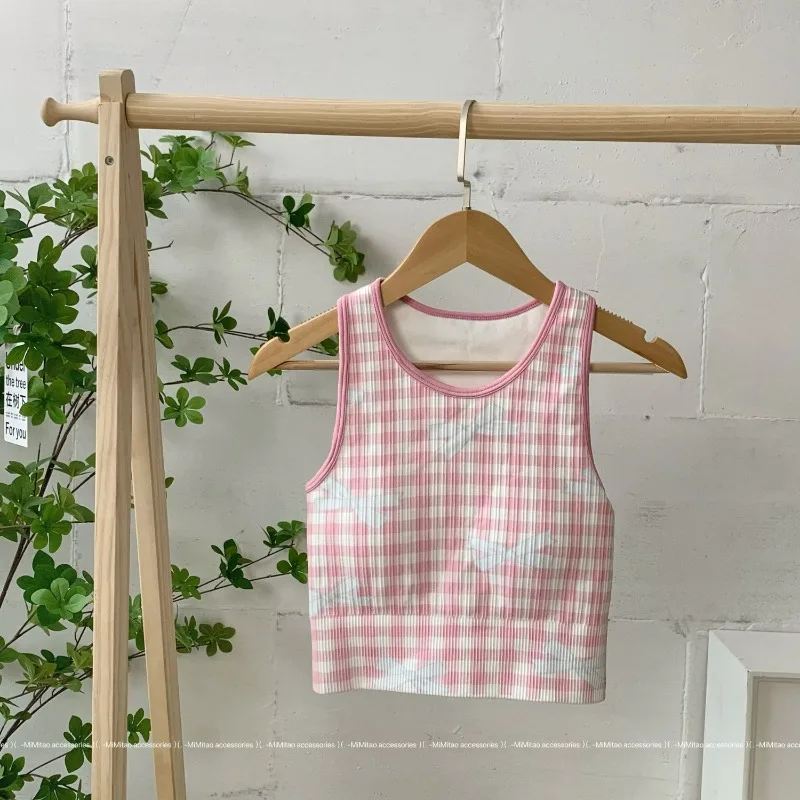 Summer Women's New Yoga Shock-proof Trendy Casual Korean Style Sweet Bow Printed Versatile Pink Cartoon Chic Tank Top