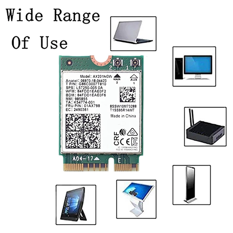 การ์ด WIFI AX201NGW พร้อมเสาอากาศ2.4 GHz + 5GHz WIFI 6 3000Mbps Cnvio2 M.2บลูทูธ5.1การ์ดเครือข่าย WIFI สำหรับ Win10อะไหล่
