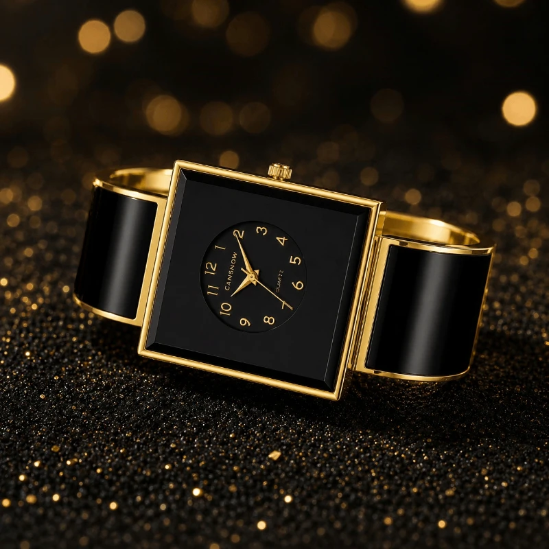 CANSNOW Classic Square Open Bangle Women's Watch Metal Cuff Bracelet Wristwatch for Woman Minimalist Fashion Ladies Watch Reloj