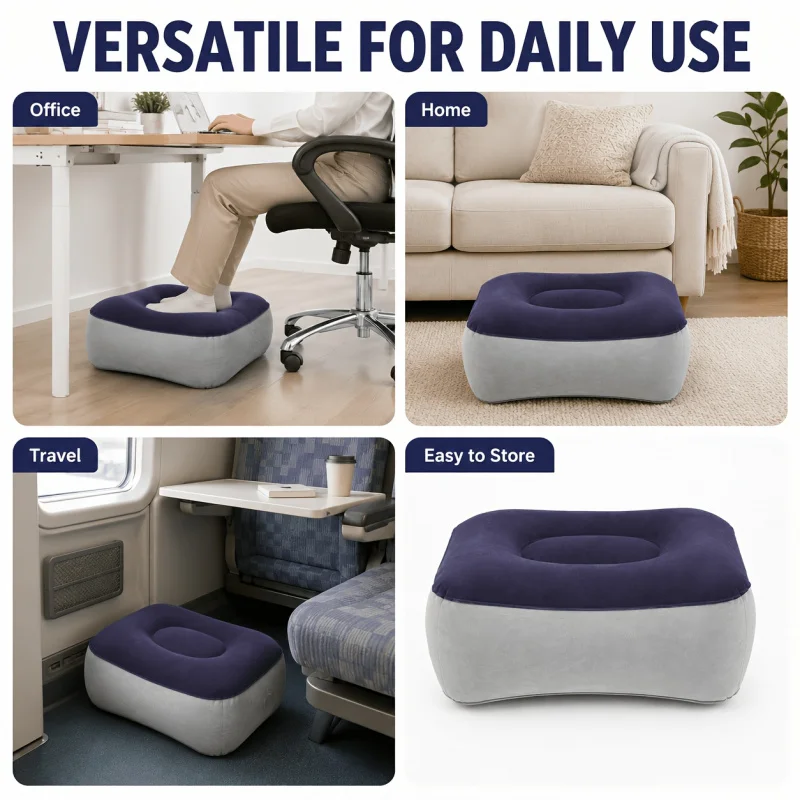 Thickened PVC Inflatable Foot Rest, Adjustable Air Footstool for Long Distance Travel, Airplane, High-Speed Rail, Home Office