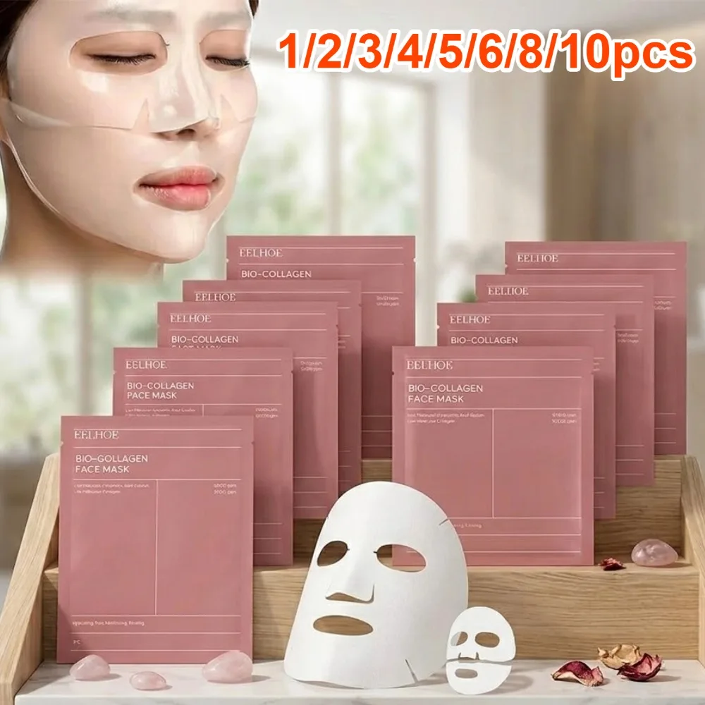 Máscara Facial de Colágeno Bio 1-10pcs, Máscara Hidratante Profunda para Uso Noturno, Reduz Poros, Hidratante, Refrescante e Iluminadora, Cuidados com a Pele Coreana