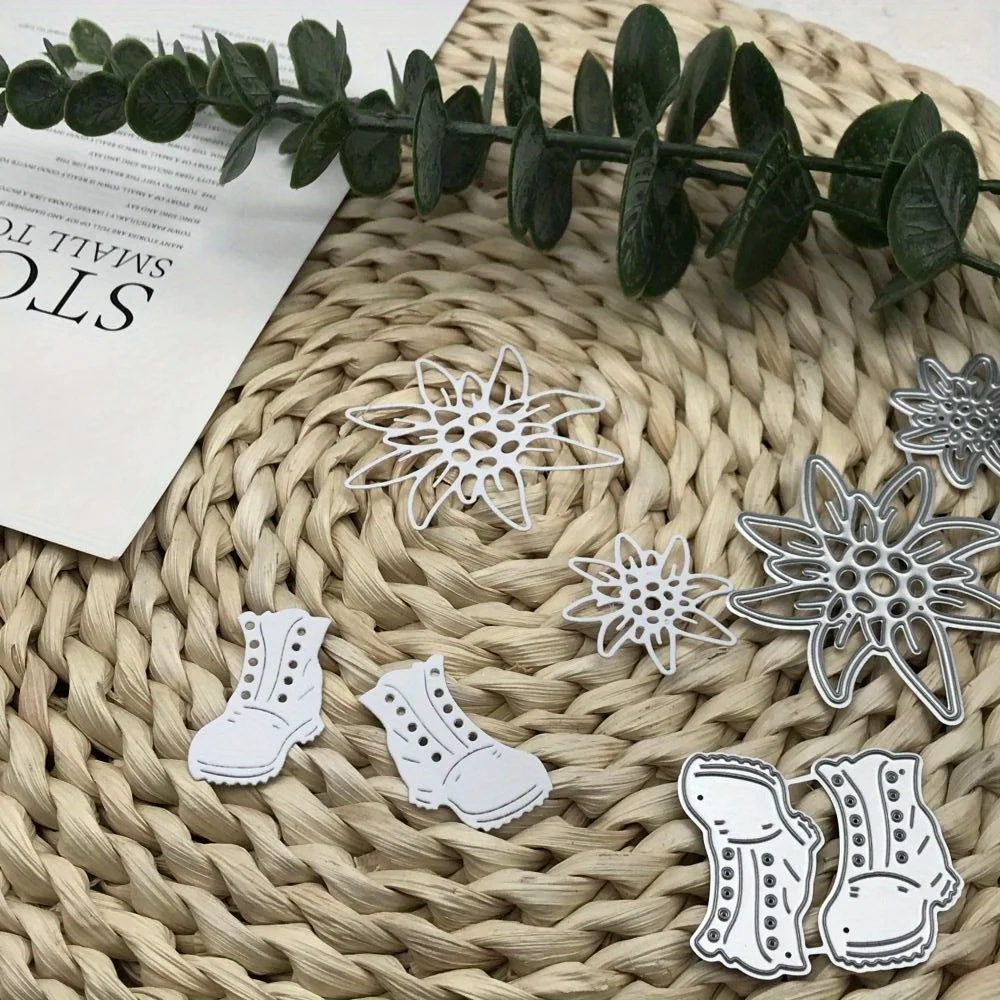 Troqueles de corte de metal, molde de corte, botas de montar, decoración de flores, papel para álbum de recortes, hoja artesanal, plantillas de punzón, 1 Uds.