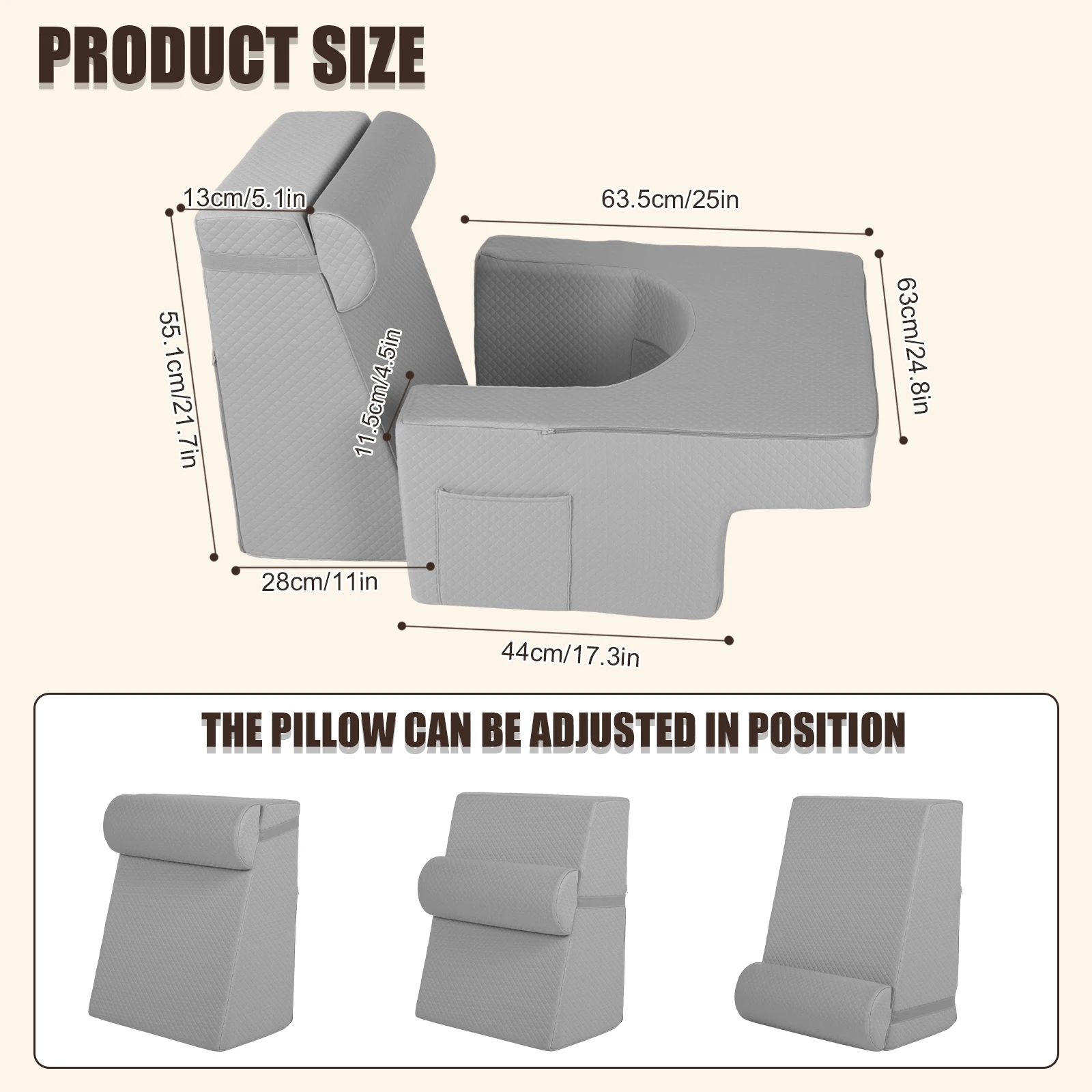 

Back Support Pillow for Adults with Arms & Pockets Full Support Rest Back Pillow for Working Playing Game Or Bed Floor Sofa